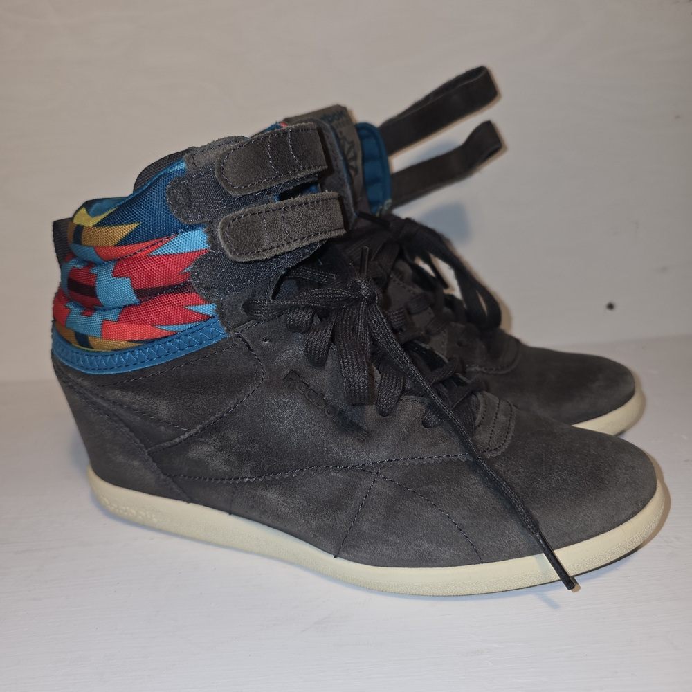 Reebok Gray High-Tops with Red and Blue Pattern
